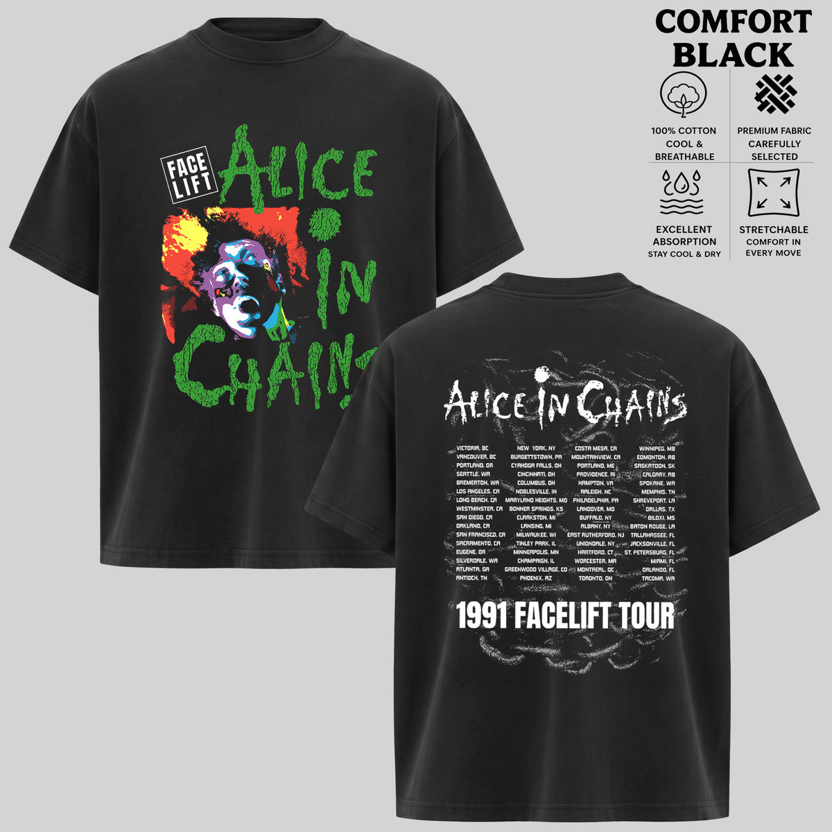 Alice in Chains Men's T Shirt 1991 Facelift Tour T-Shirt, Hoodie